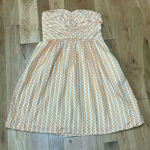 Anthropologie Vanessa Virginia  Strapless Orange and White Dress, lined, size 8